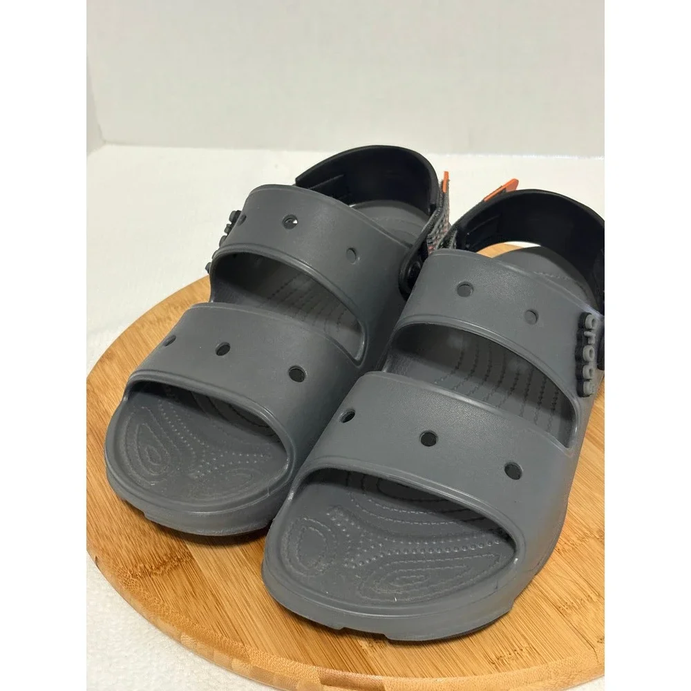 Crocs Classic All-Terrain Sandal Mens 12 Grey Orange Adjustable Strap 207711